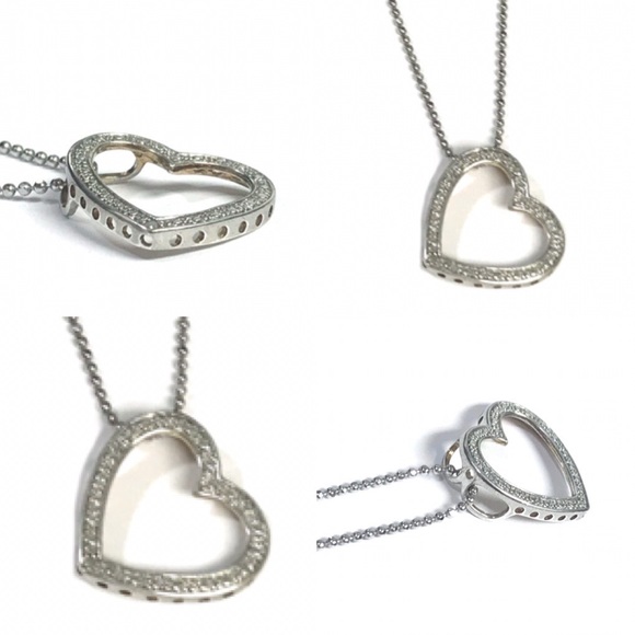 STERLING SILVER OPEN HEART PENDANT NECKLACE - Picture 2 of 10